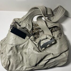 Steven by Steve Madden Gray Leather Shoulder Bag with Quilted Handles